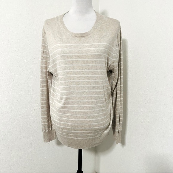 J.Crew Men's Medium Striped Textured Cotton Linen Blend Crewneck Sweater Beige - Picture 1 of 9